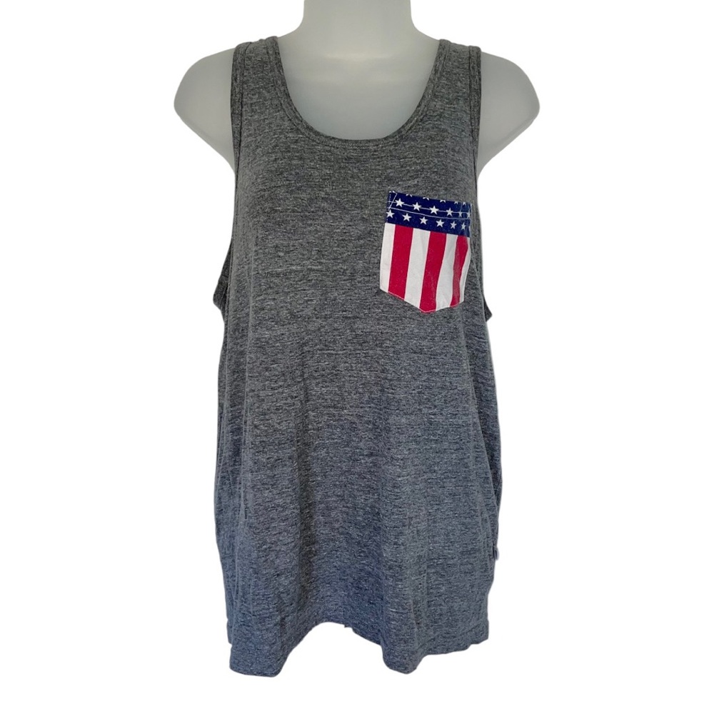 University of Dayton UD American Flag Patriotic Breast Pocket Gray Tank Top S
